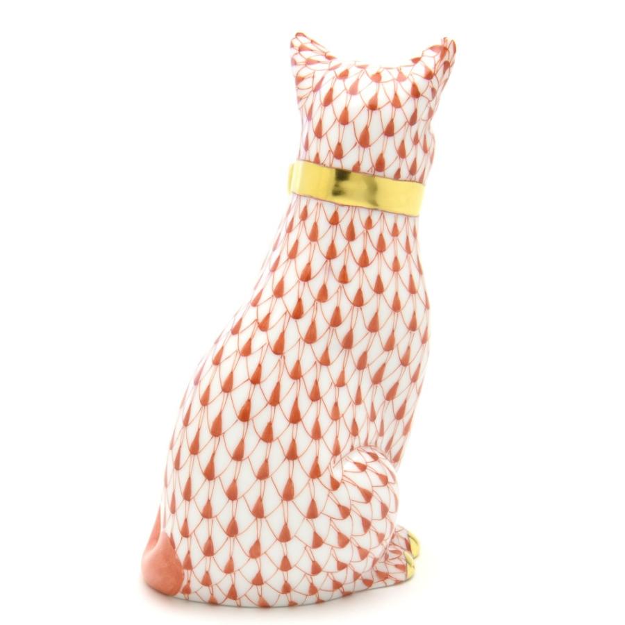 ヘレンド（HEREND） 猫 置物 リボンを付けたネコ(L) 赤色の鱗模様