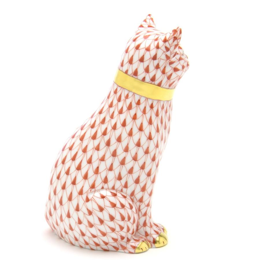 ヘレンド（HEREND） 猫 置物 リボンを付けたネコ(L) 赤色の鱗模様