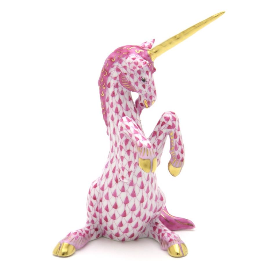 ヘレンド 一角獣 ピンクの鱗模様 ユニコーン 手描き フィギュリン 置物 