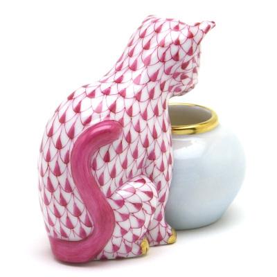 ヘレンド(Herend) ねこ置物(高さ:6.3cm) 猫と金魚鉢(15710/VHP)ピンクの鱗模様 手描き 磁器製 飾り物 オブジェ 送料無料 ギフト包装無料(純正ボックス使用) 新品_3