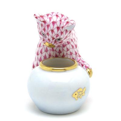 ヘレンド(Herend) ねこ置物(高さ:6.3cm) 猫と金魚鉢(15710/VHP)ピンクの鱗模様 手描き 磁器製 飾り物 オブジェ 送料無料 ギフト包装無料(純正ボックス使用) 新品_5