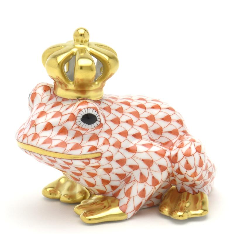 ヘレンド（HEREND） カエル置物(高さ:6.2cm) 透かし彫りの王冠を戴く蛙