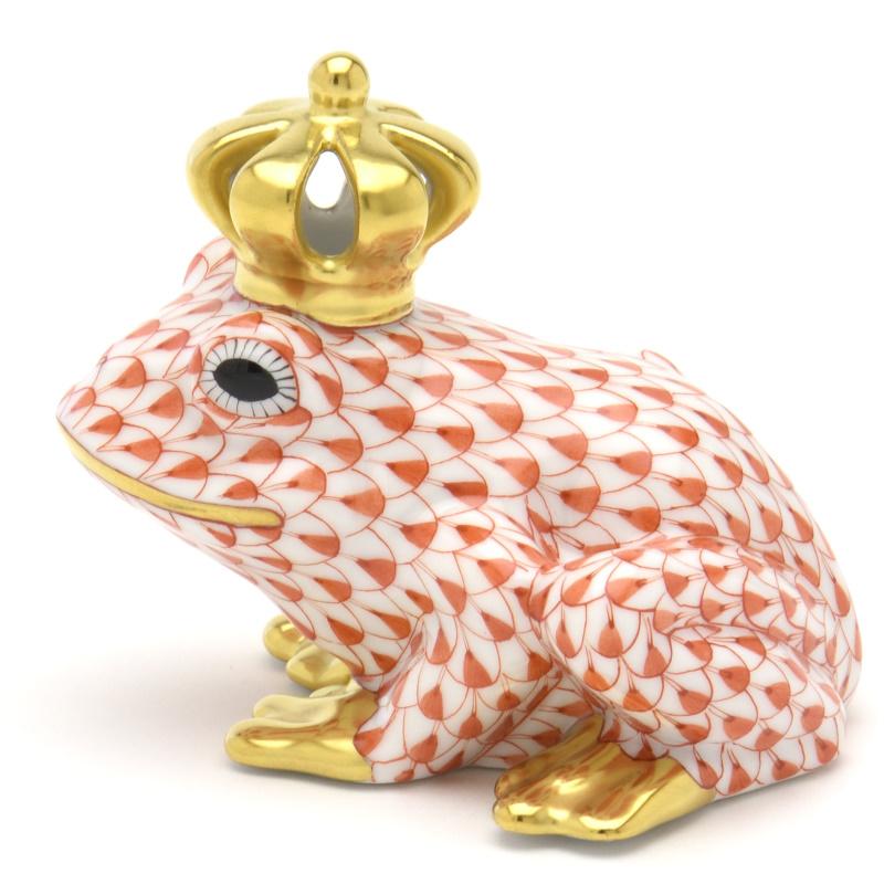ヘレンド（HEREND） カエル置物(高さ:6.2cm) 透かし彫りの王冠を戴く蛙
