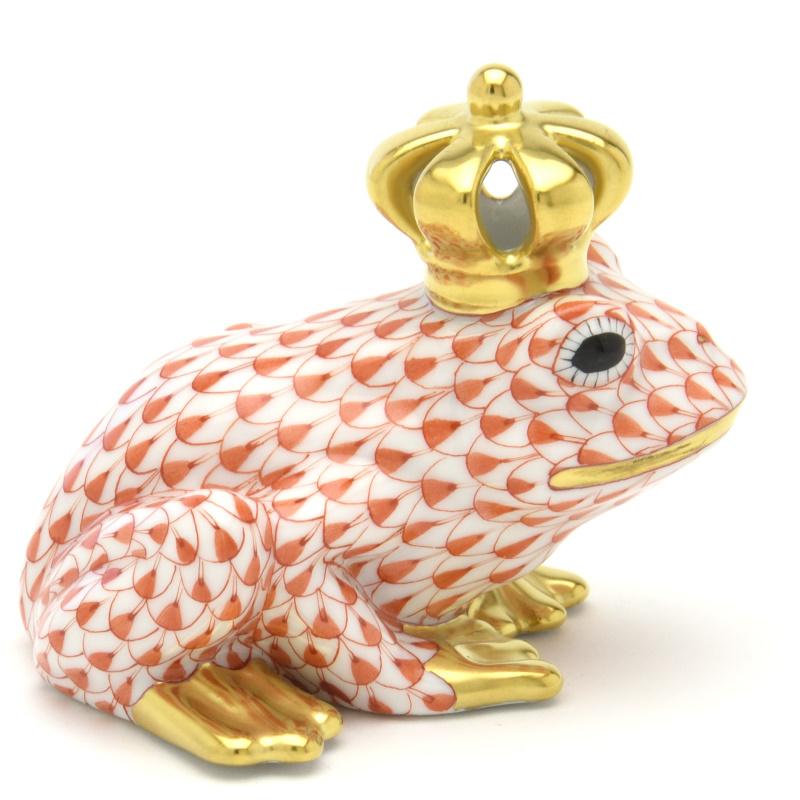 ヘレンド（HEREND） カエル置物(高さ:6.2cm) 透かし彫りの王冠を戴く蛙