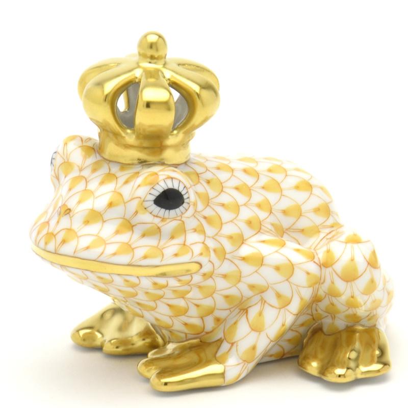 【HEREND】 カエルの置物 陶器製 ヘレンド（HEREND） カエル置物(高さ:6.2cm) 透かし彫りの王冠を戴く蛙