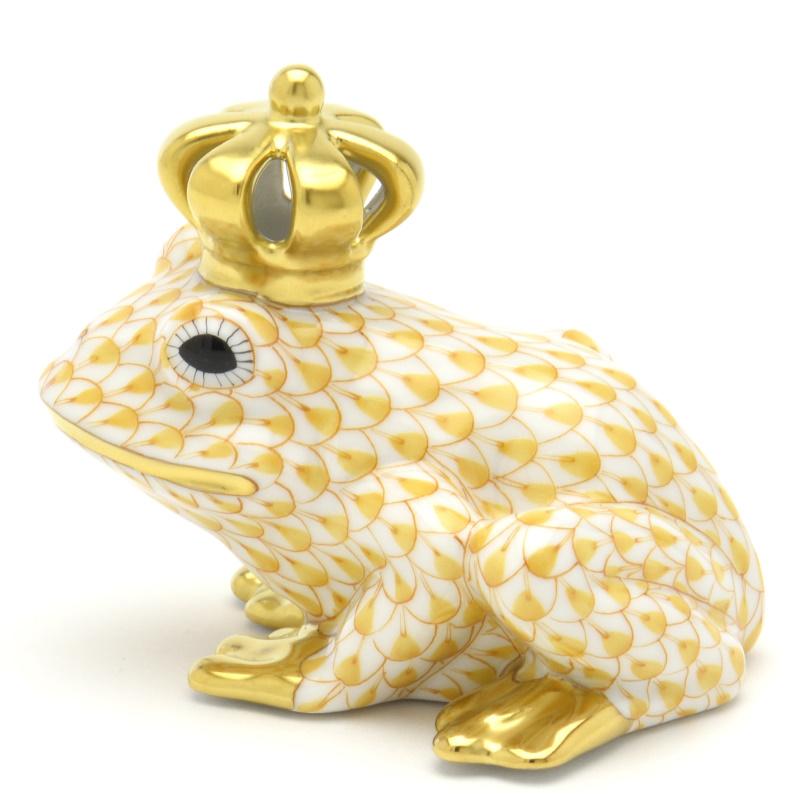 HEREND　カエルの王様　置物 ヘレンド（HEREND） カエル置物(高さ:6.2cm) 透かし彫りの王冠を戴く蛙