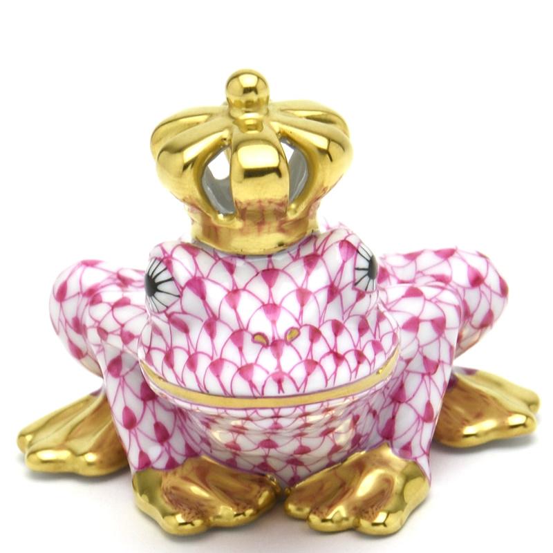 ヘレンド（HEREND） カエル置物(高さ:6.2cm) 透かし彫りの王冠を戴く蛙