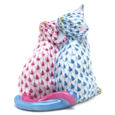 ヘレンド(Herend) ねこ置物(高さ:7cm) 二匹の子猫(15826/VHTQ+VHP)ターコイスブルーとピンクの鱗模様 飾り物 送料無料 ギフト包装無料(純正ボックス使用) 新品_1