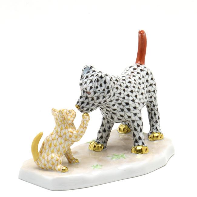 ヘレンド(Herend) 犬と子猫(長さ:13cm)ドッグ＆キャット(15829/VHN+VHJ)黒色と黄色の鱗模様 磁器製 飾り物 送料無料 ギフト包装無料(純正ボックス使用)【新品】_3