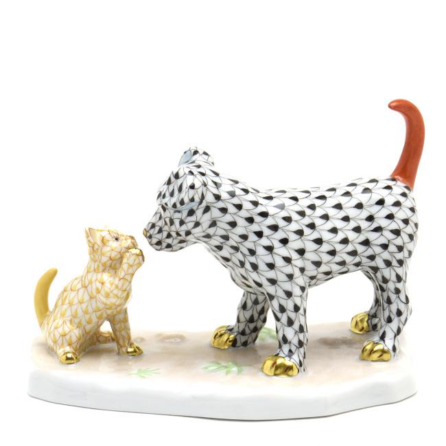 ヘレンド(Herend) 犬と子猫(長さ:13cm)ドッグ＆キャット(15829/VHN+VHJ)黒色と黄色の鱗模様 磁器製 飾り物 送料無料 ギフト包装無料(純正ボックス使用)【新品】_4