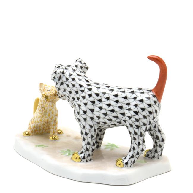 ヘレンド(Herend) 犬と子猫(長さ:13cm)ドッグ＆キャット(15829/VHN+VHJ)黒色と黄色の鱗模様 磁器製 飾り物 送料無料 ギフト包装無料(純正ボックス使用)【新品】_5
