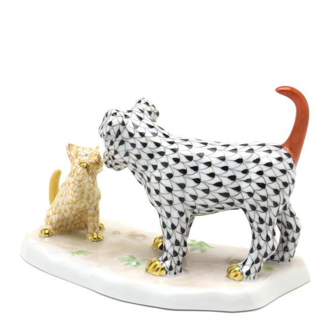 ヘレンド(Herend) 犬と子猫(長さ:13cm)ドッグ＆キャット(15829/VHN+VHJ)黒色と黄色の鱗模様 磁器製 飾り物 送料無料 ギフト包装無料(純正ボックス使用)【新品】_6