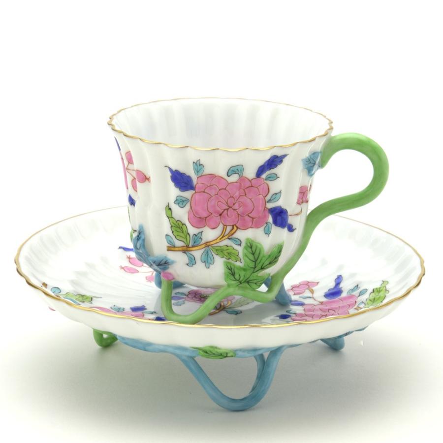 ヘレンド コーヒーカップ ローズシノワ マスターペインターのサイン入り 手描き Herend
