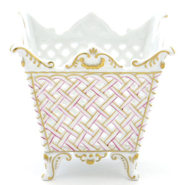 HEREND ヘレンド 鉢カバー 透かし彫り ハンドメイド 手描き 磁器製 置物