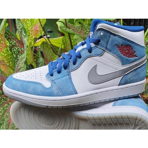 30cm DN3706-401 AIR JORDAN 1 MID SE French Blue White Grey Fire 