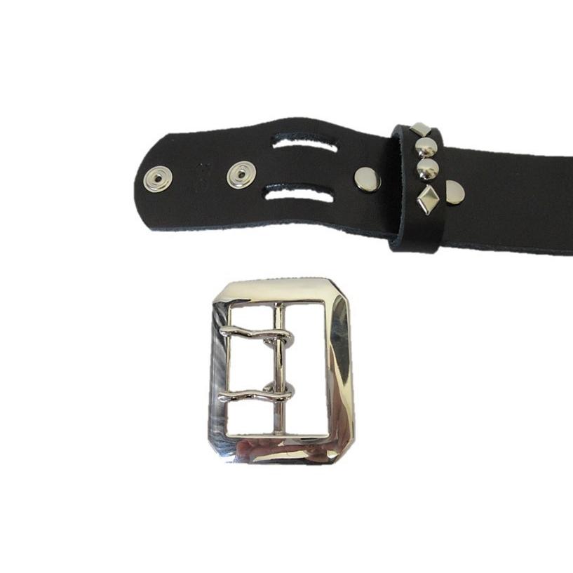 栃木レザー セブンスパイダースタッズベルト 黒 エメラルドスポッツ