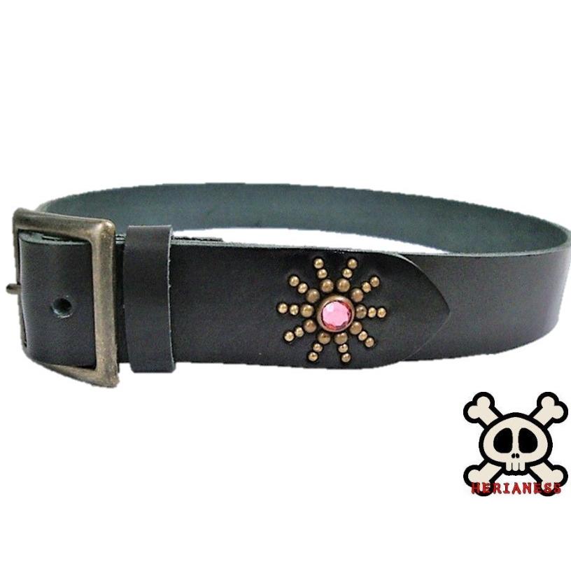 栃木レザー エンドオンリー スタッズベルト 黒 ピンクスポッツ