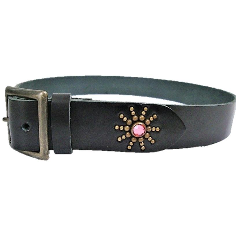 栃木レザー エンドオンリー スタッズベルト 黒 ピンクスポッツ