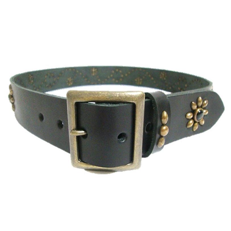 栃木レザー フラワー型スタッズベルト 黒 オニキススポッツ