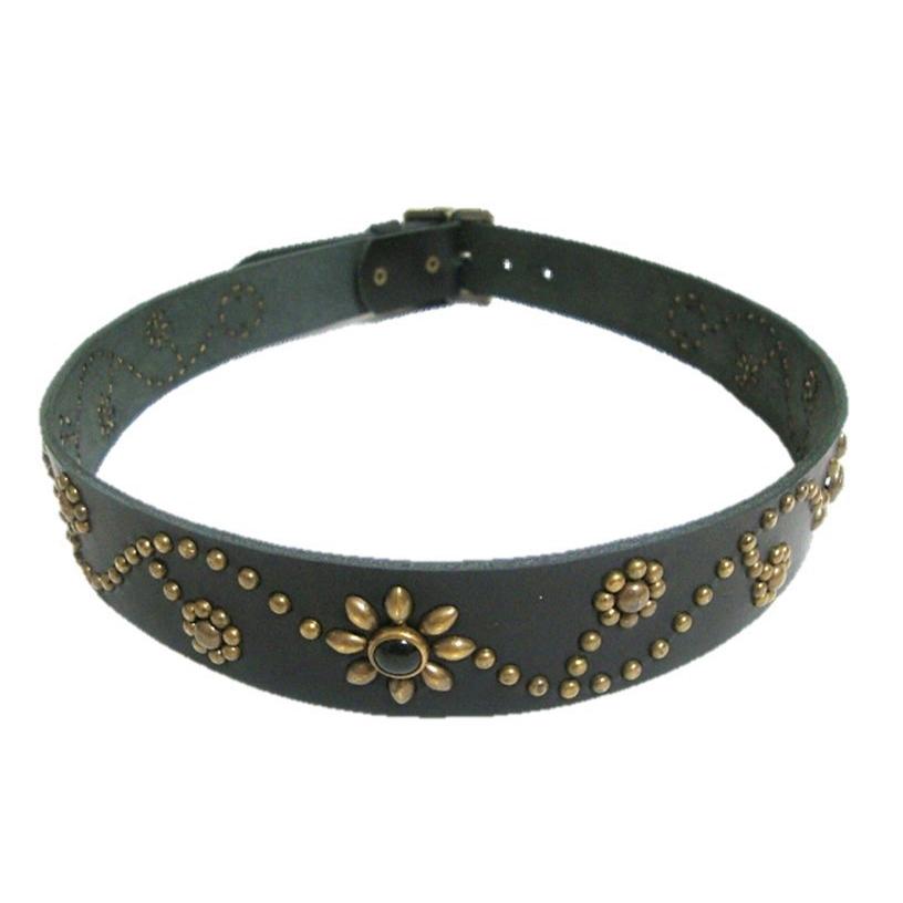 栃木レザー フラワー型スタッズベルト 黒 オニキススポッツ
