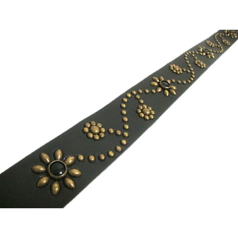 栃木レザー フラワー型スタッズベルト 黒 オニキススポッツ