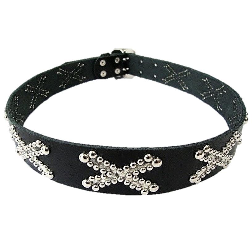 栃木レザー クロスボーンスタッズベルト 黒Xダイヤモンドパイソン