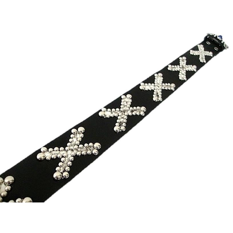 栃木レザー クロスボーンスタッズベルト 黒Xダイヤモンドパイソン