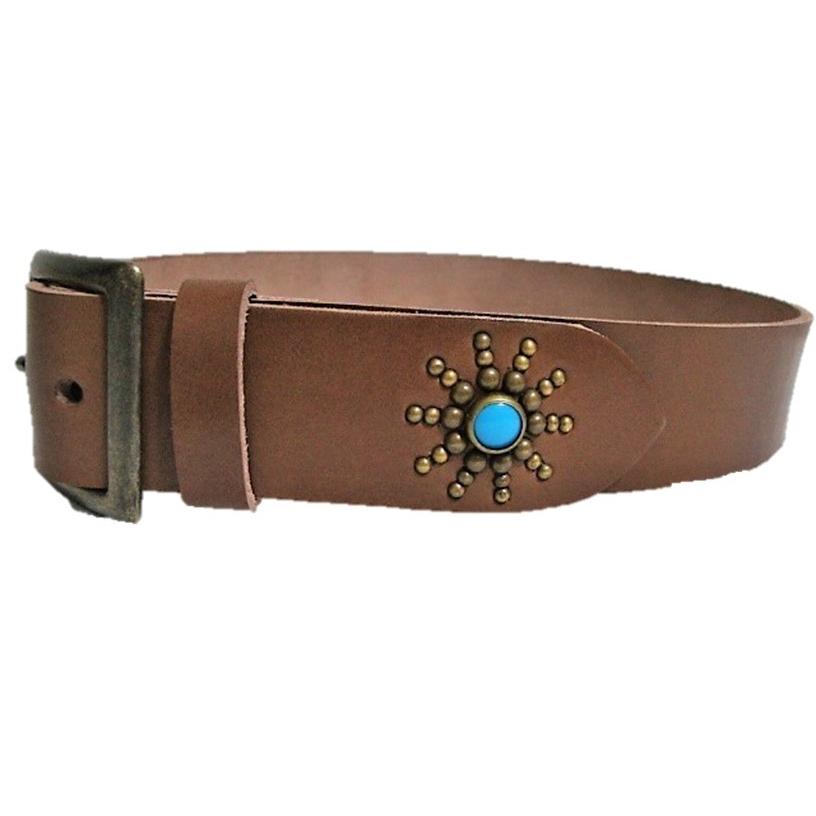 栃木レザー エンドオンリー スタッズベルト チョコ ターコイズスポッツ