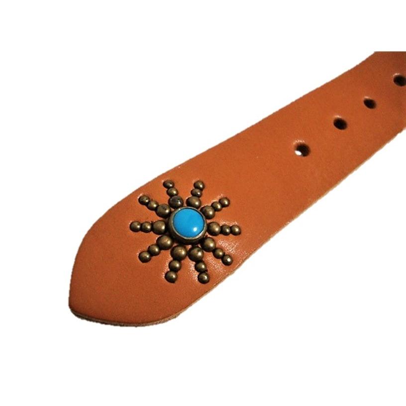 34inch 茶芯 ターコイズ エンドオンリー レザー スタッズベルト 34inch 茶芯 ターコイズ エンドオンリー レザー スタッズベルト
