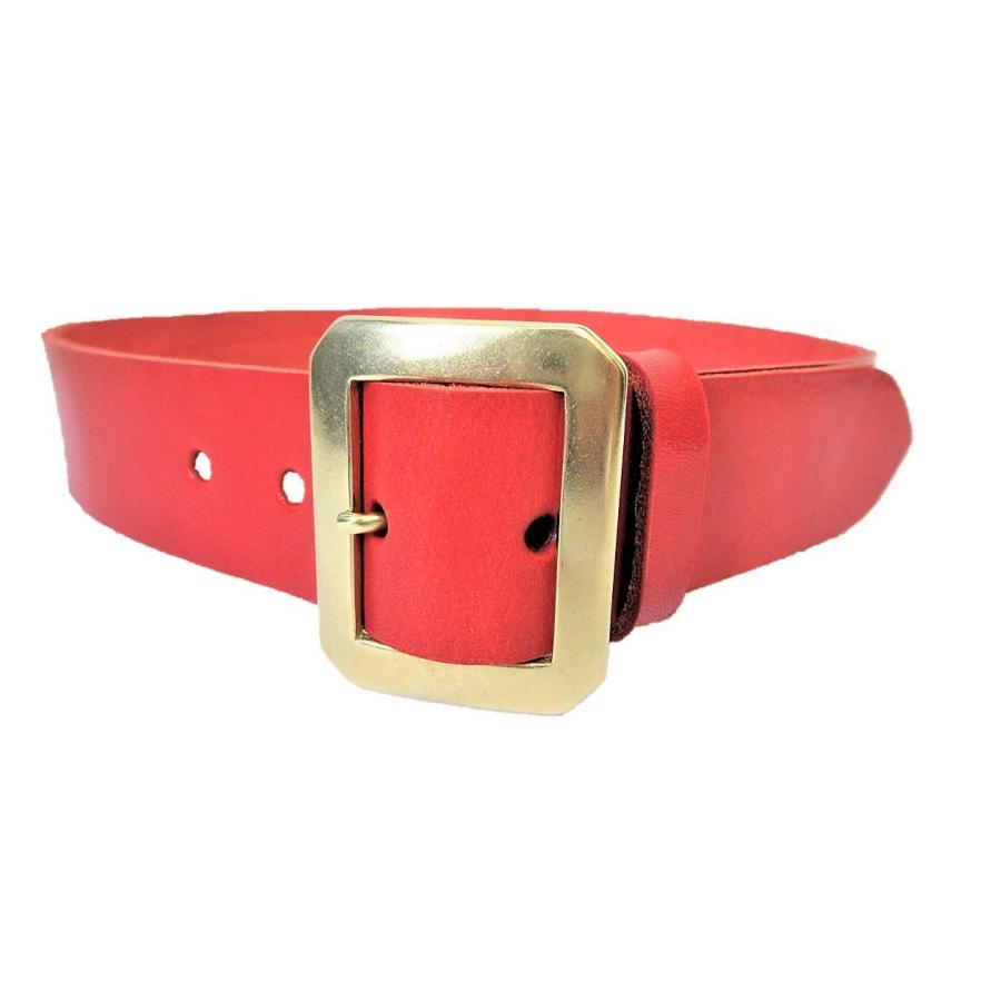真鍮製八角バックル 栃木レザーベルト 赤 40mm幅 本革 日本製 牛革