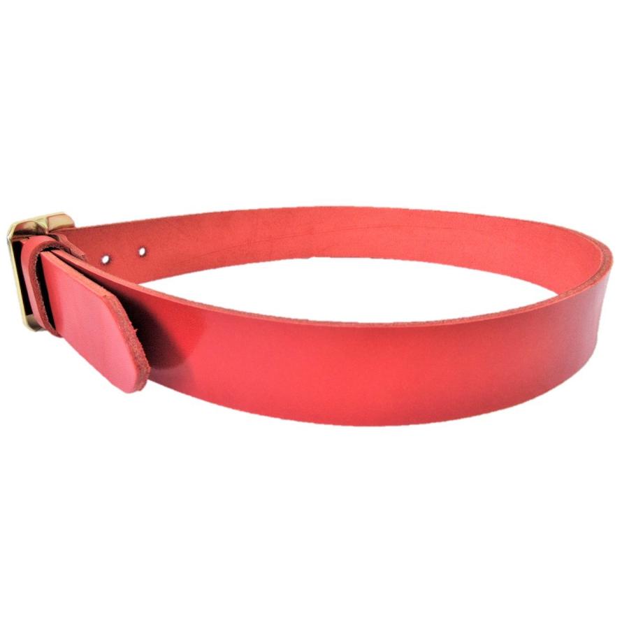 真鍮製八角バックル 栃木レザーベルト 赤 40mm幅 本革 日本製 牛革