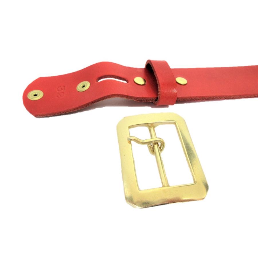真鍮製八角バックル 栃木レザーベルト 赤 40mm幅 本革 日本製 牛革