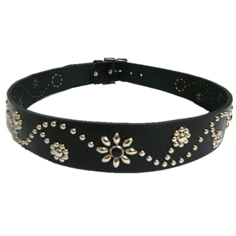 栃木レザー フラワー型 スタッズベルト 黒 ブラックスポッツ 日本製