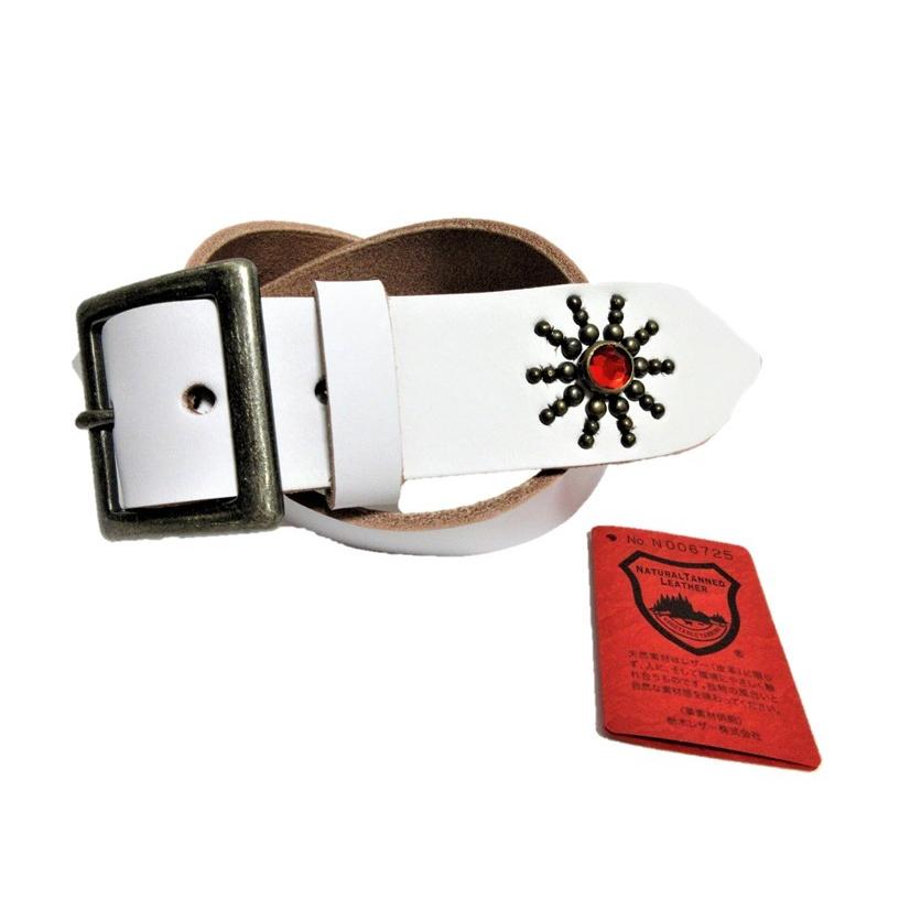 栃木レザー エンドオンリー スタッズベルト 白 レッドスポッツ