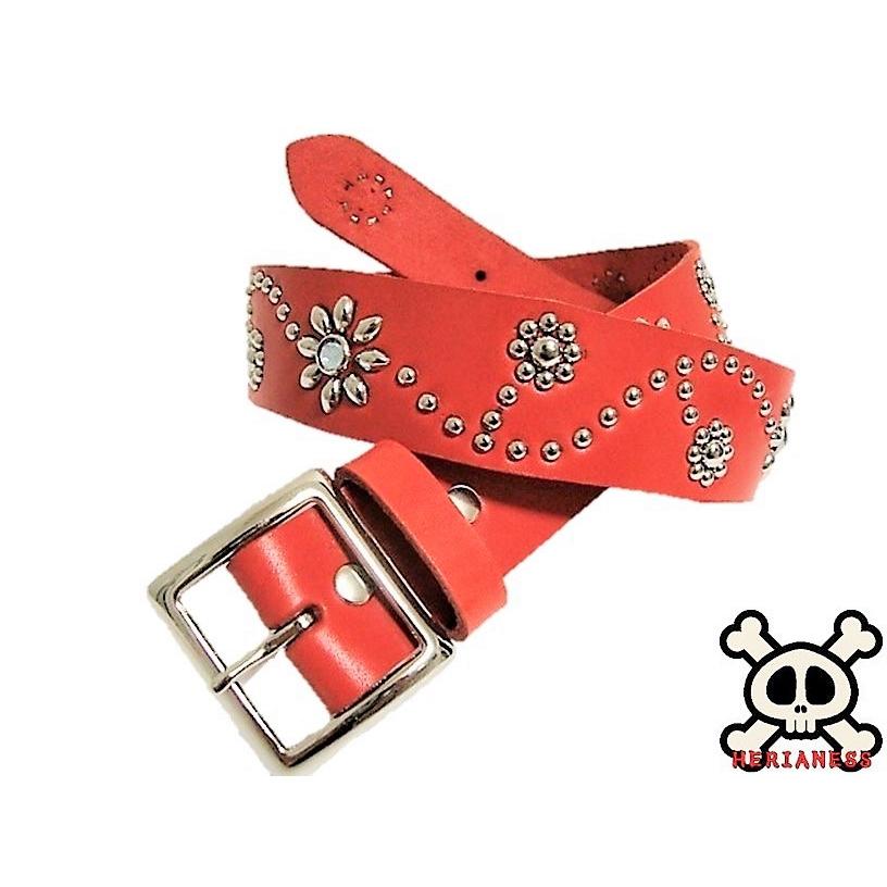 栃木レザースタッズベルト　アクリルレッド　完成品　穴開け加工済み　即発送 栃木レザースタッズベルトブラック アクリルレッド 栃木レザーデザイン