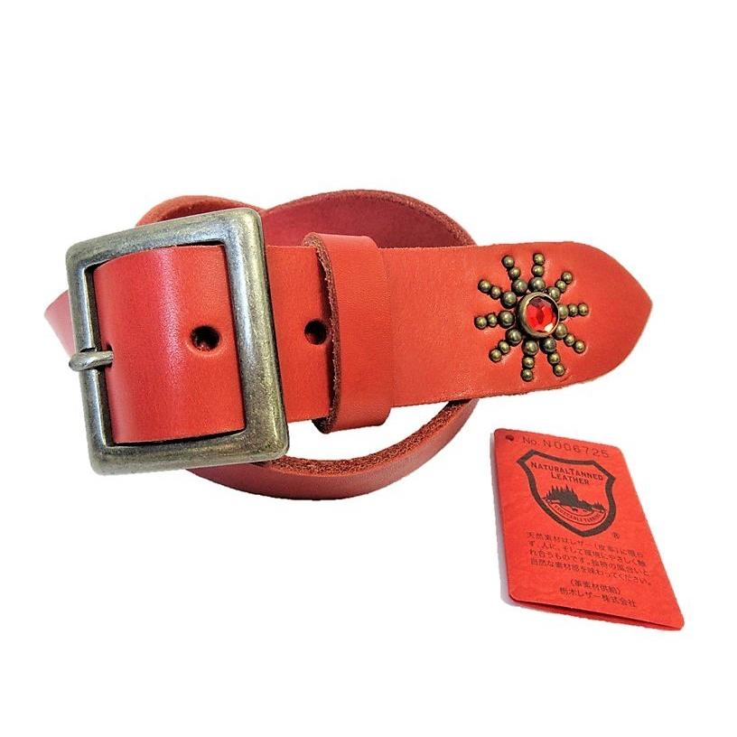 栃木レザー エンドオンリー スタッズベルト 赤 レッドスポッツ