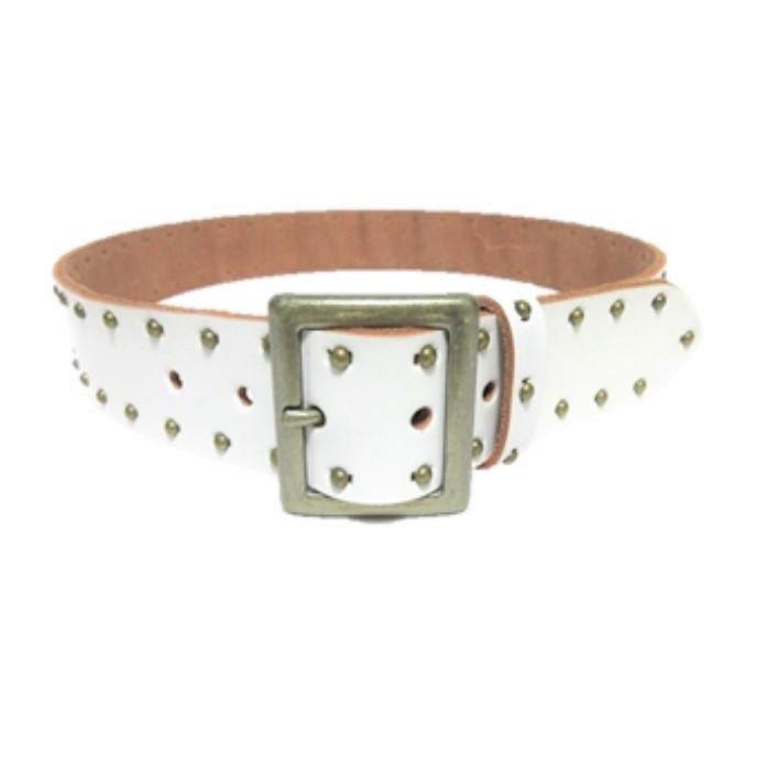 栃木レザー ヴィンテージ調スタッズベルト 白 サイドオンリー 日本製