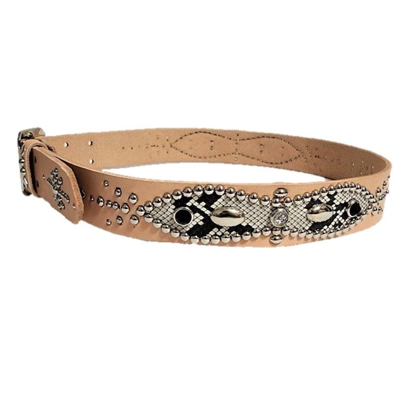 栃木レザー ピーナッツ型 スタッズベルト ナチュラル ダイヤモンド