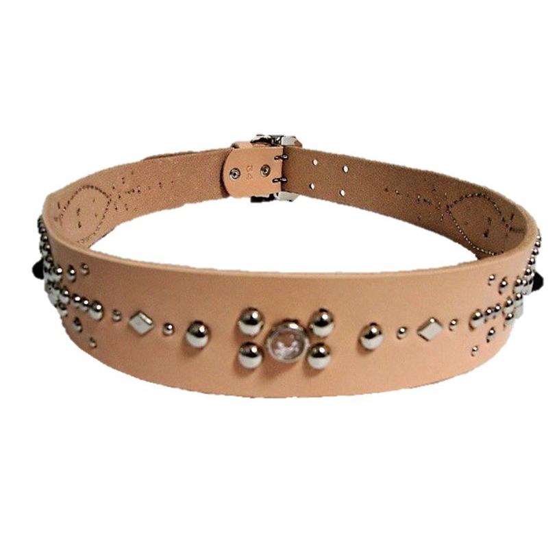栃木レザー ピーナッツ型 スタッズベルト ナチュラル ダイヤモンド