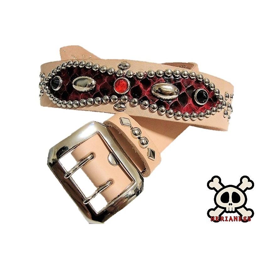 栃木レザー ピーナッツ型 スタッズベルト ナチュラル ダイヤモンド