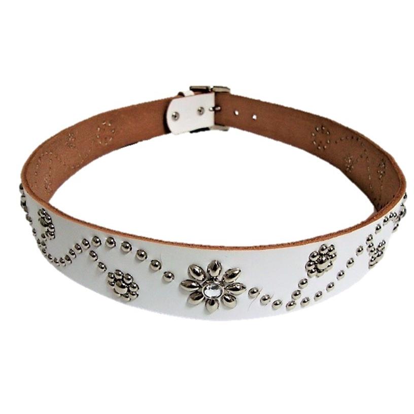 ぶっちゃ 　　⭐️HTC⭐️フラワースタッズベルト⭐️ホワイトレザー⭐️34インチ ぶっちゃ ⭐️HTC⭐️フラワースタッズベルト⭐️ホワイトレザー⭐️34