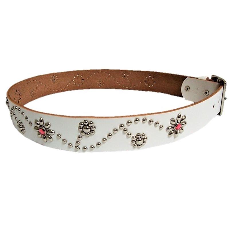 栃木レザーツタ＆フラワースタッズベルト　ブラス＆ニッケル 栃木レザーツタ＆フラワースタッズベルト ブラス＆ニッケル