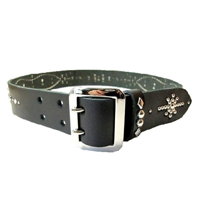 栃木レザー ピーナッツ型 スタッズベルト 黒 ダイヤモンドパイソン