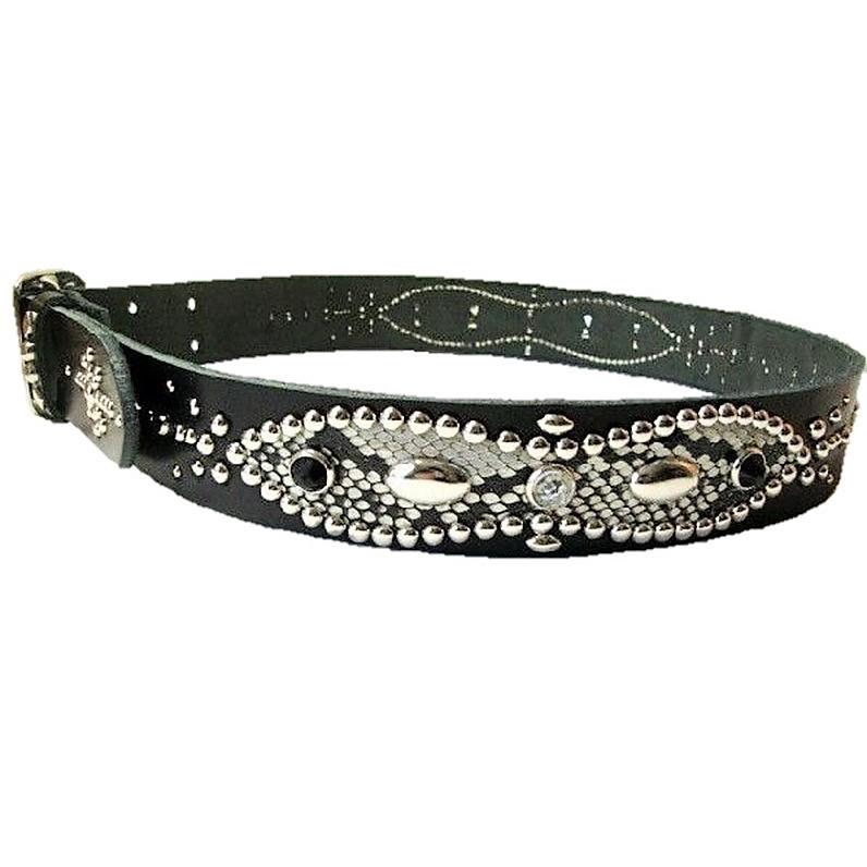 栃木レザー ピーナッツ型 スタッズベルト 黒 ダイヤモンドパイソン