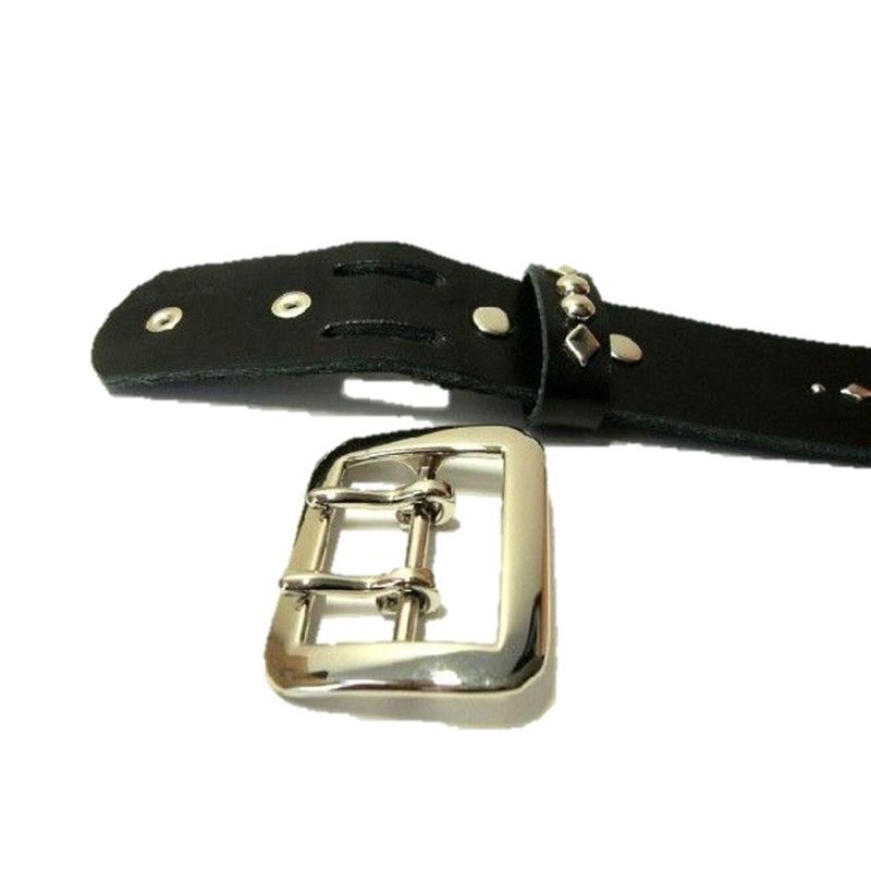 栃木レザー ピーナッツ型 スタッズベルト 黒 ダイヤモンドパイソン