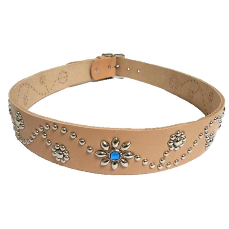 栃木レザー フラワー型 スタッズベルト ナチュラル ブルースポッツ