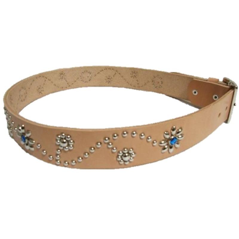 栃木レザー フラワー型 スタッズベルト ナチュラル ブルースポッツ