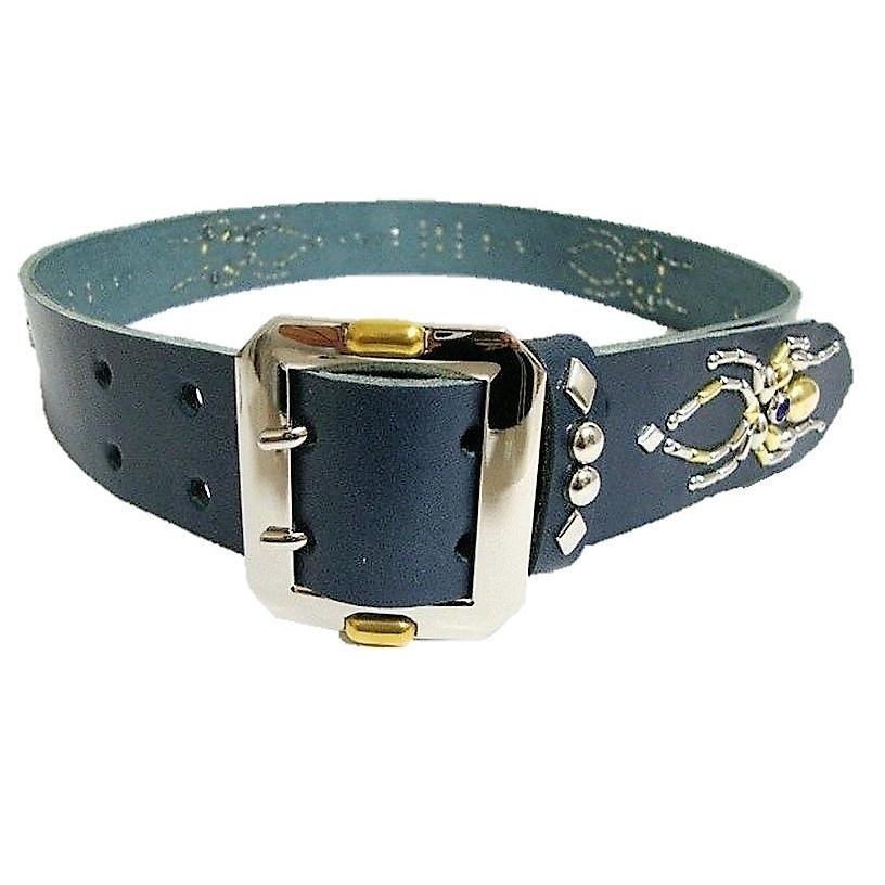 栃木レザー スパイダー スタッズベルト ネイビー コバルトブルー