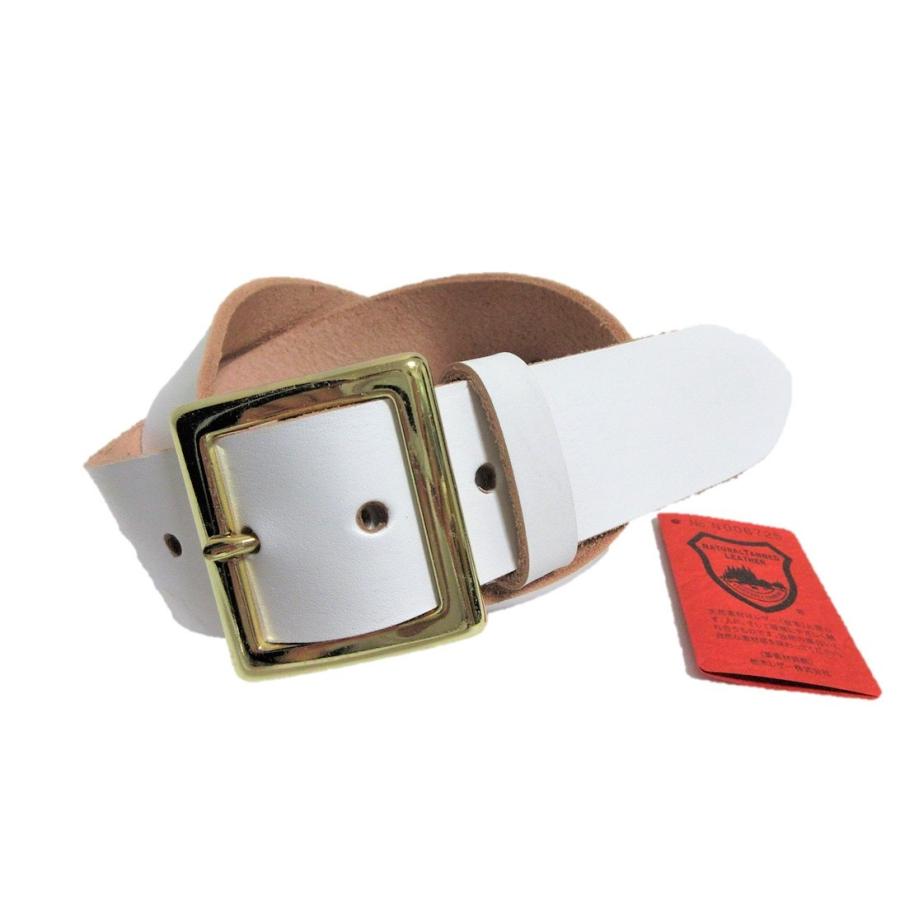40mm幅 栃木レザー プレーンベルト 白 ゴールド鍍金バックル 日本
