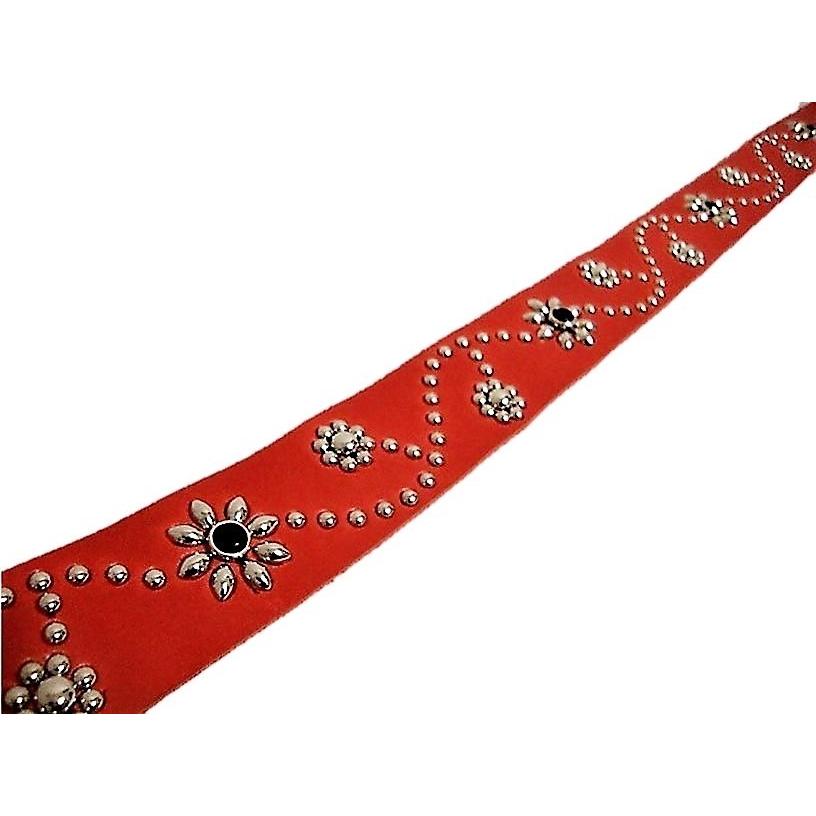 栃木レザー　フラワー型スタッズベルト　黒（レッドスポッツ）ヴィンテージタイプ 栃木レザー フラワー型 スタッズベルト 黒 レッドスポッツ 日本製 一枚
